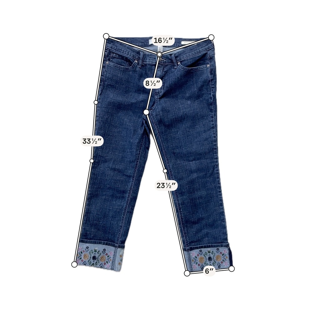 Vintage America Blues Weekend Jean Women 10P Blue Embroidered Cuff Crop Denim - Picture 2 of 9